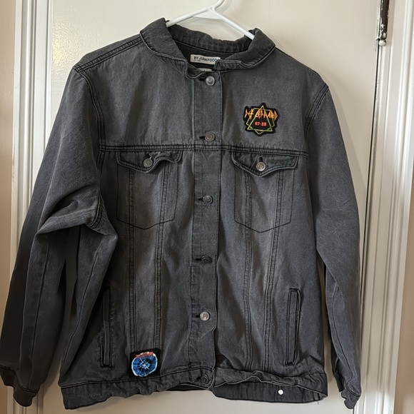 EUC Custom Def Leopard Button-up Denim Jean Jacket Junk Food Size L Metal Rock - Picture 3 of 6